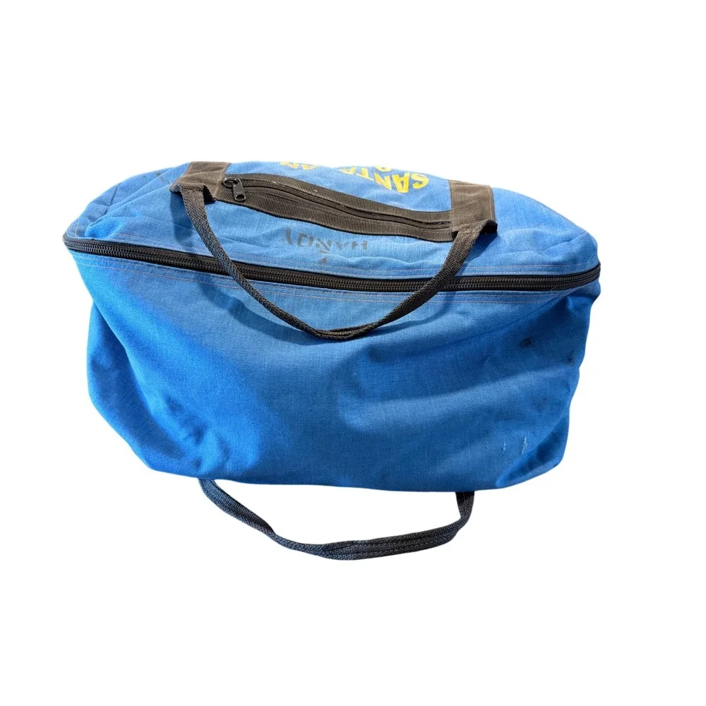 Vintage Santa Ana Fire Dept Blue Canvas Duffel Bag Gear Bag Yellow Lettering